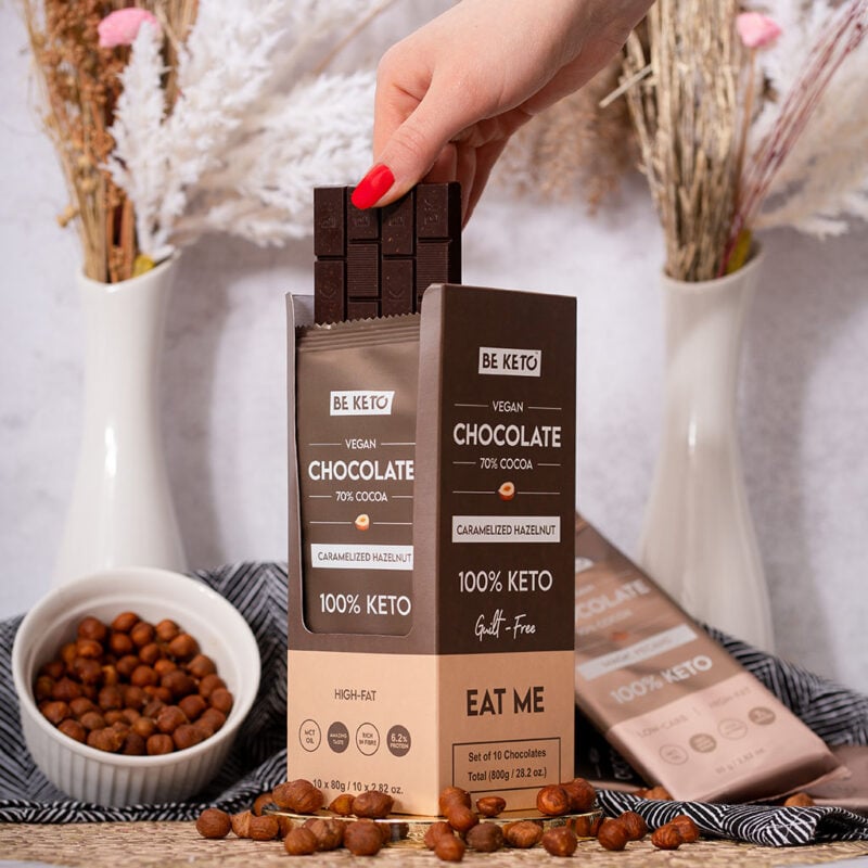 Cioccolato Keto Vegano con Olio MCT – Nocciola Caramellata 80g