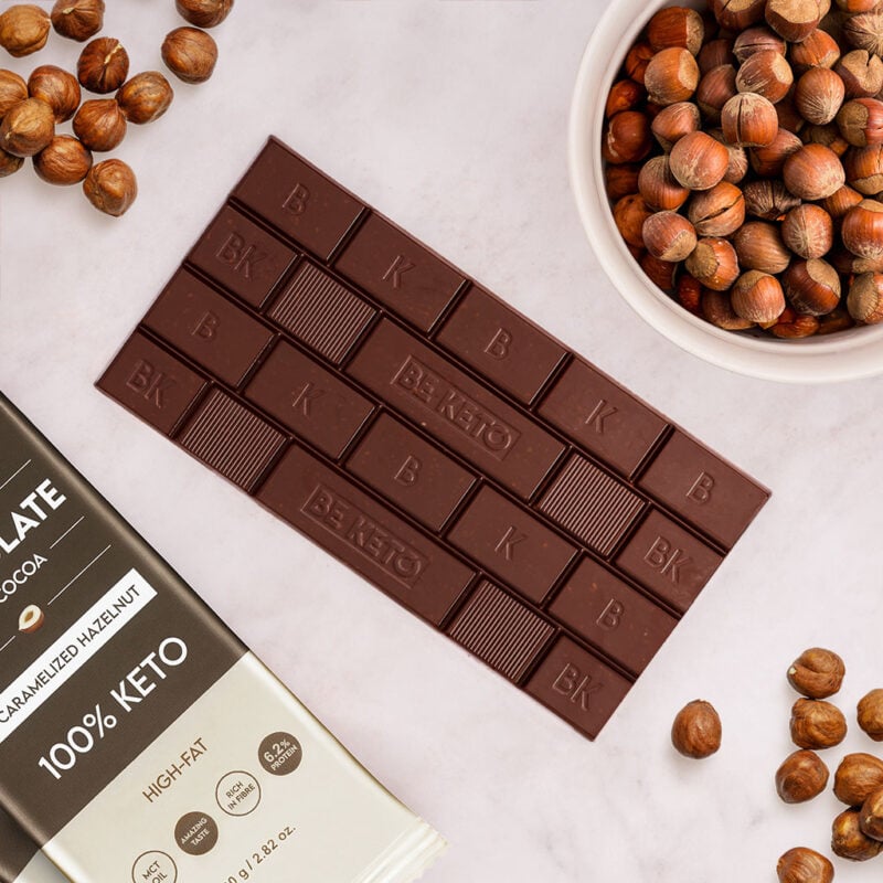 Cioccolato Keto Vegano con Olio MCT – Nocciola Caramellata 80g