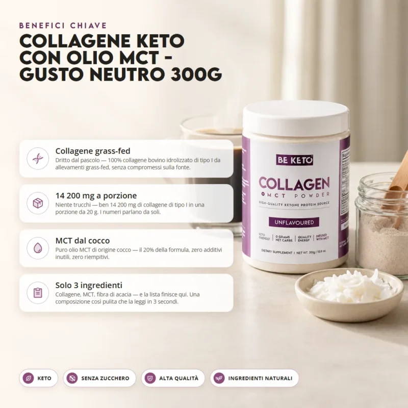 Collagene Keto con olio MCT – Non Aromatizzato 300g – Benefit Collagene Keto con olio MCT – Non Aromatizzato 300g