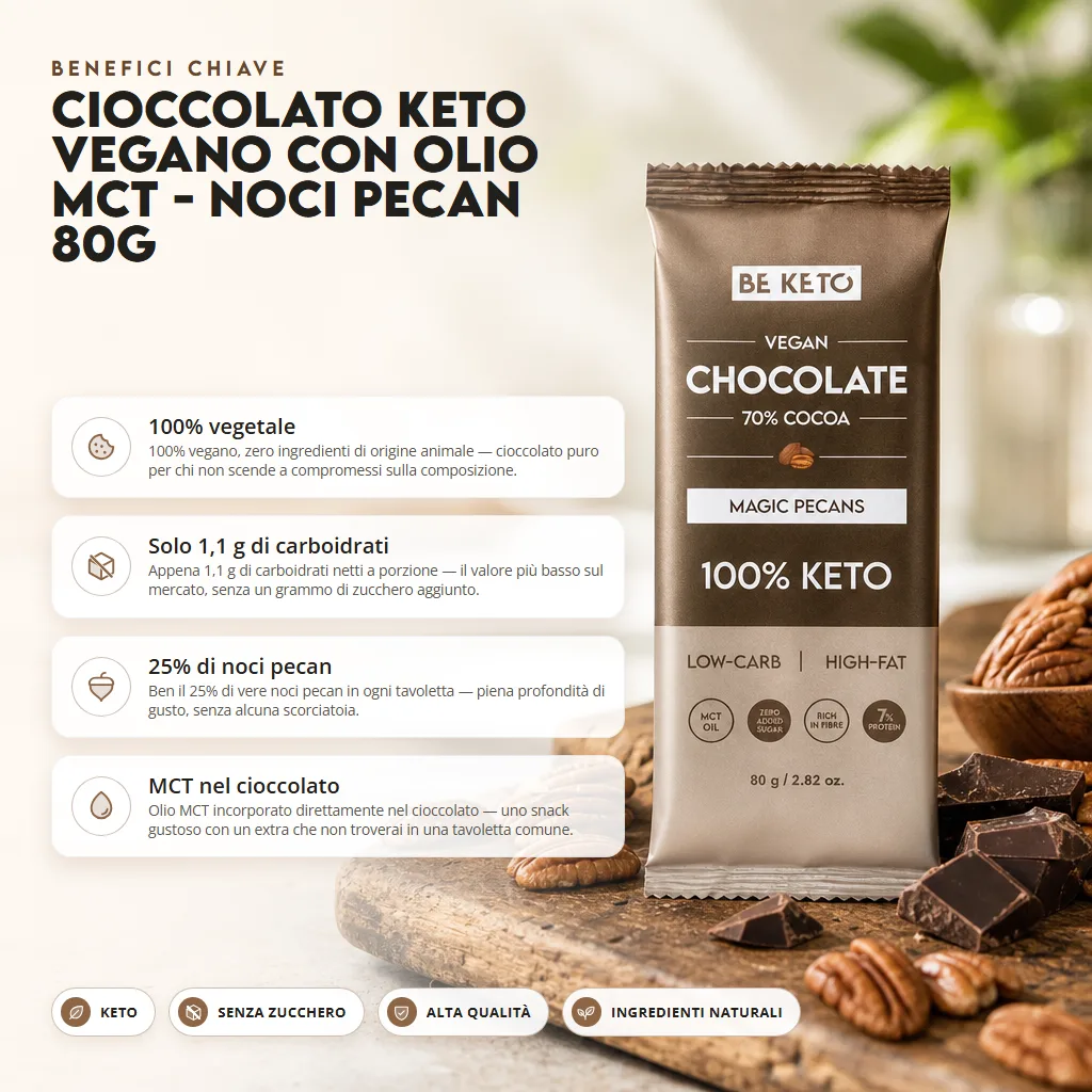 Cioccolato Keto Vegano con Olio MCT – Noci Pecan 80g