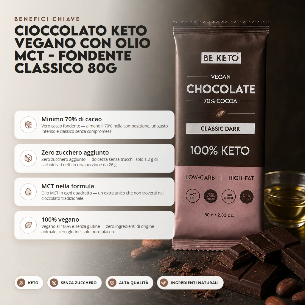 Cioccolato Keto Vegano con Olio MCT – Fondente Classico 80g
