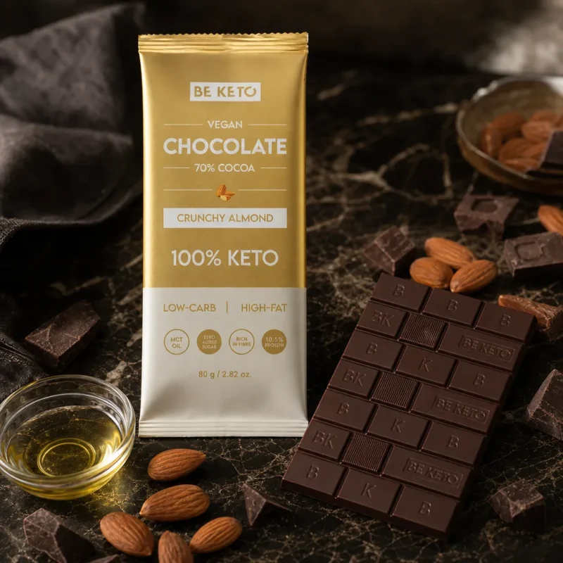Cioccolato Keto Vegano con Olio MCT – Mandorla Croccante 80g