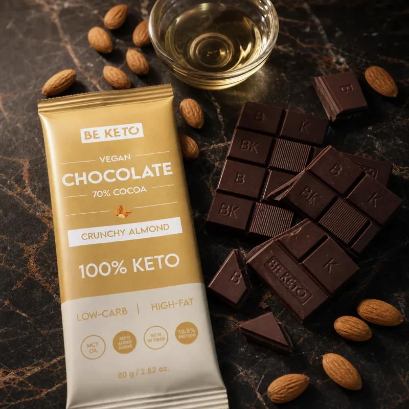 Cioccolato Keto Vegano con Olio MCT – Mandorla Croccante 80g