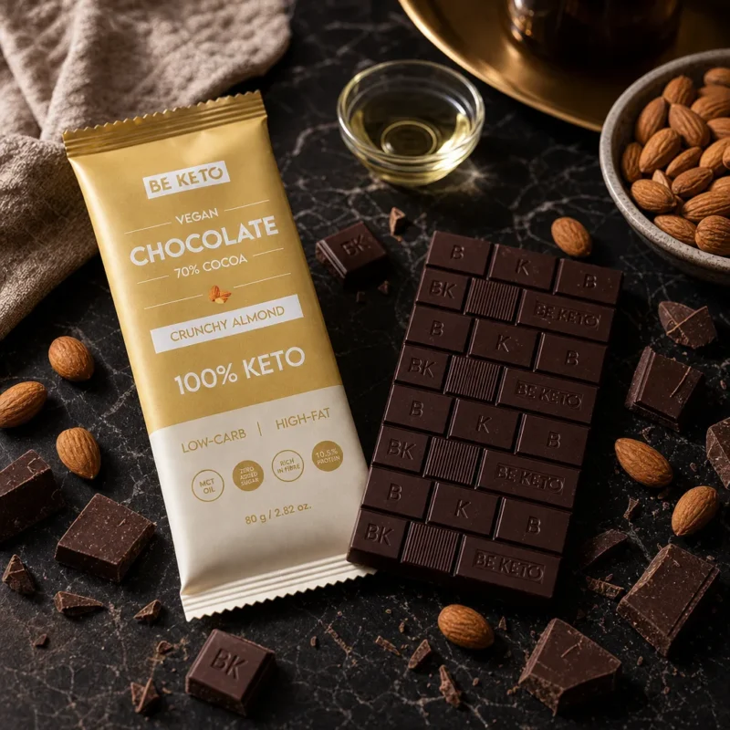 Cioccolato Keto Vegano con Olio MCT – Mandorla Croccante 80g