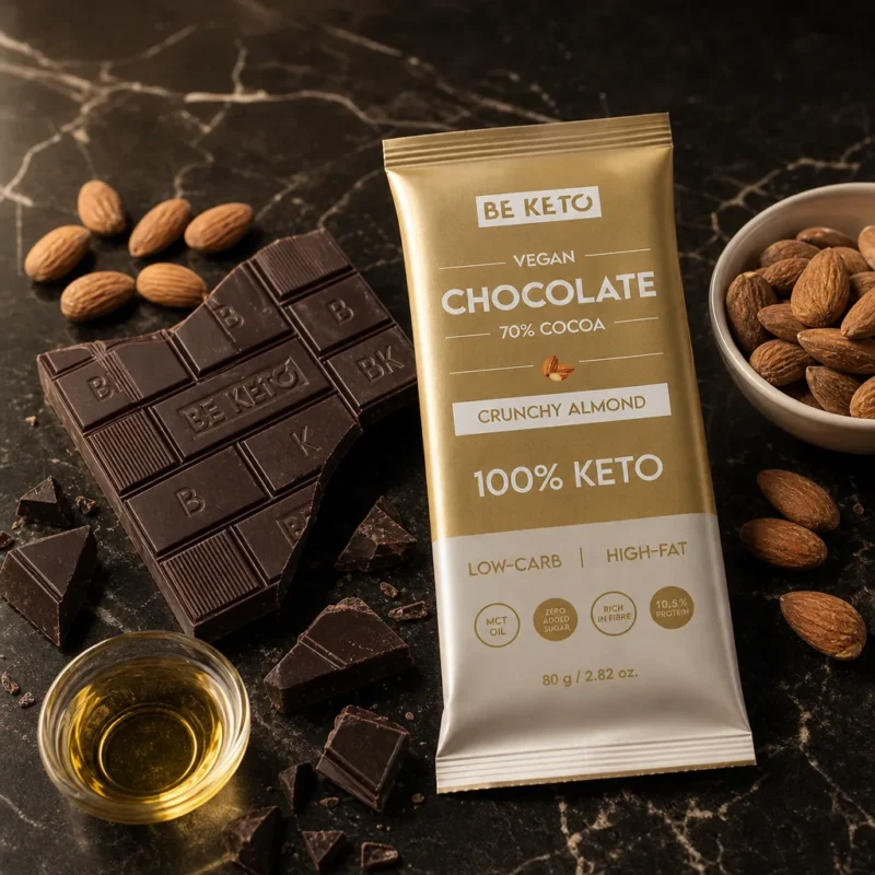 Cioccolato Keto Vegano con Olio MCT – Mandorla Croccante 80g