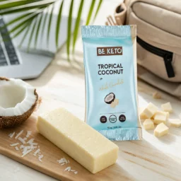 Barretta Keto – Cocco e Cioccolato Bianco 40g – Lifestyle 1 Barretta Keto – Cocco e Cioccolato Bianco 40g