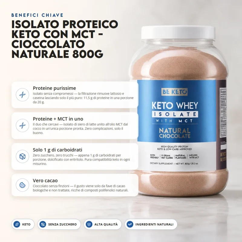 Isolato Proteico Keto con MCT – Cioccolato Naturale 800g