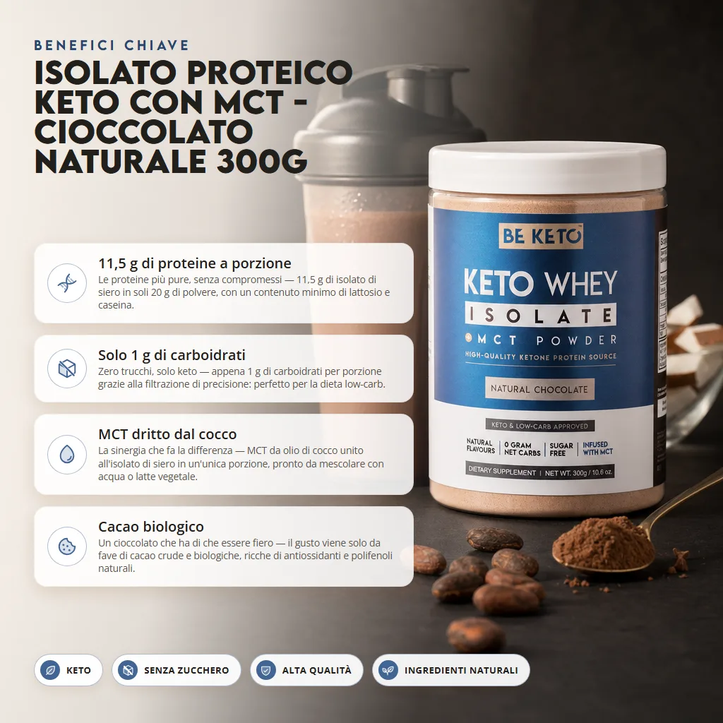 Isolato Proteico Keto con MCT – Cioccolato Naturale 300g