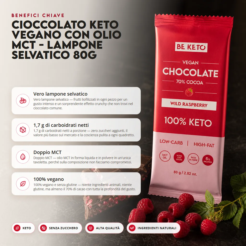 Cioccolato Keto Vegano con Olio MCT – Lampone Selvatico 80g