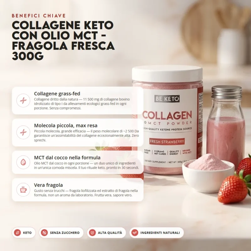Collagene Keto con olio MCT – Fragola Fresca 300g – Benefit Collagene Keto con olio MCT – Fragola Fresca 300g