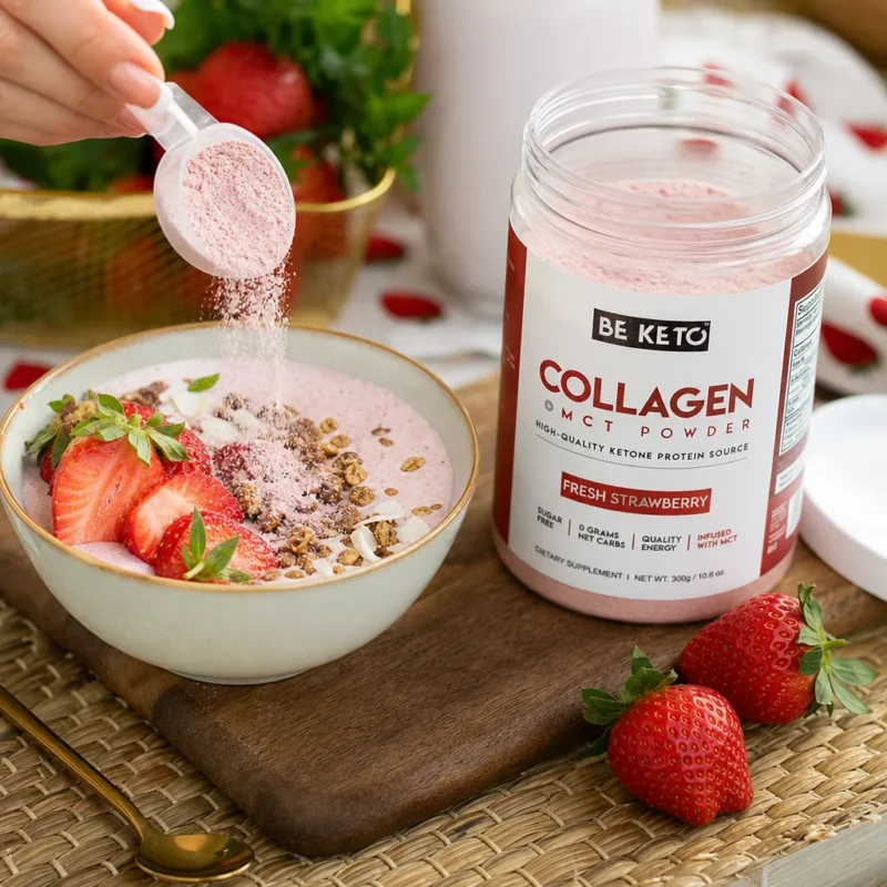 Collagene Keto con olio MCT – Fragola Fresca 300g – Lifestyle 3 Collagene Keto con olio MCT – Fragola Fresca 300g