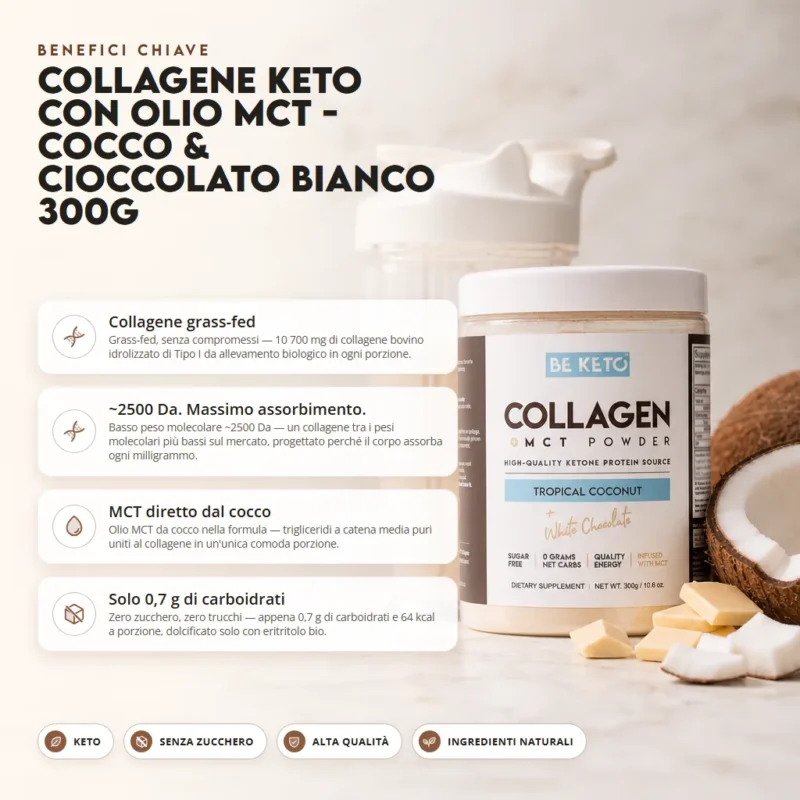 Collagene Keto con olio MCT – Cocco e Cioccolato Bianco 300g