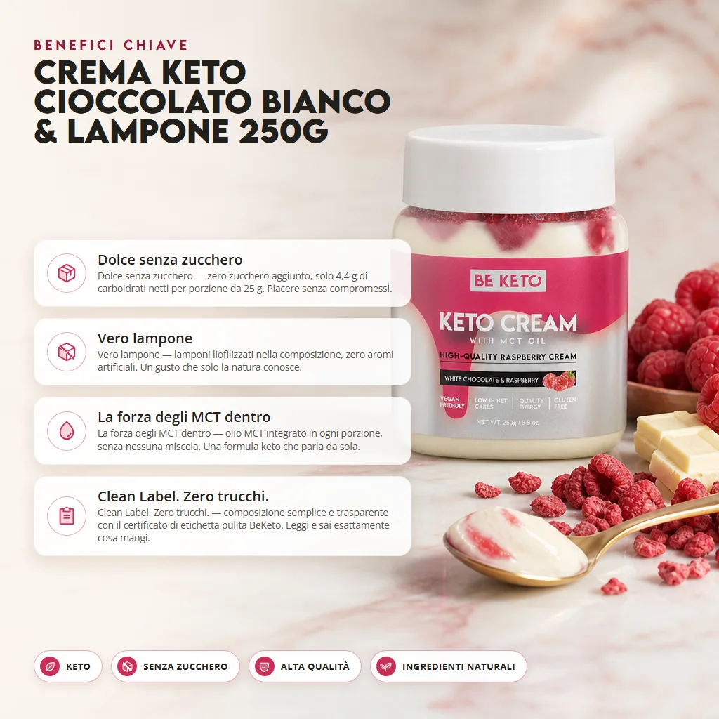 Crema Keto – Cioccolato Bianco e Lampone 250g