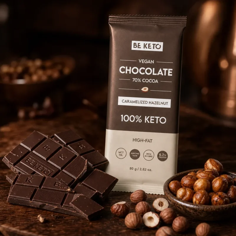 Cioccolato Keto Vegano con Olio MCT – Nocciola Caramellata 80g