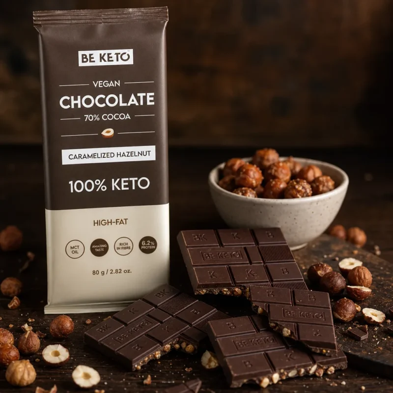 Cioccolato Keto Vegano con Olio MCT – Nocciola Caramellata 80g