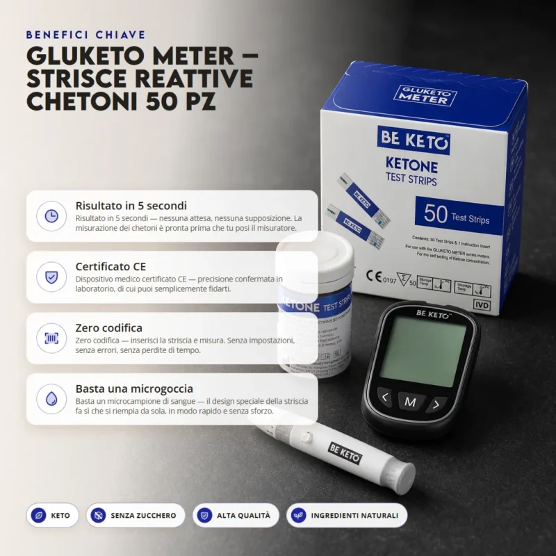 GluKeto Meter – Strisce Reattive Chetoni 50 pezzi