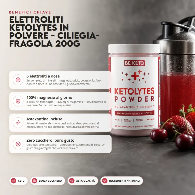 Elettroliti Ketolytes in Polvere – Ciliegia–Fragola 200g