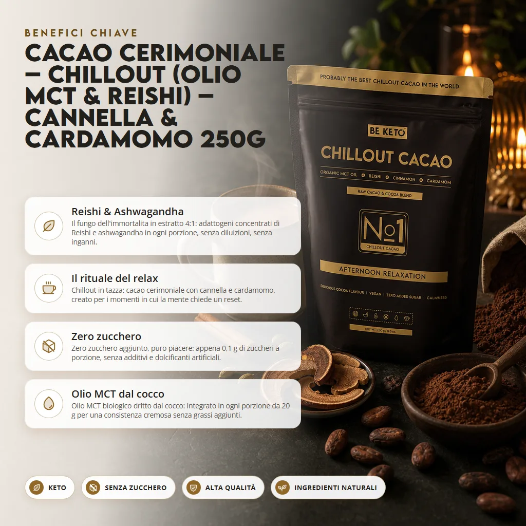 Cacao Cerimoniale – Chillout (Olio MCT & Reishi) – Cannella & Cardamomo 250g