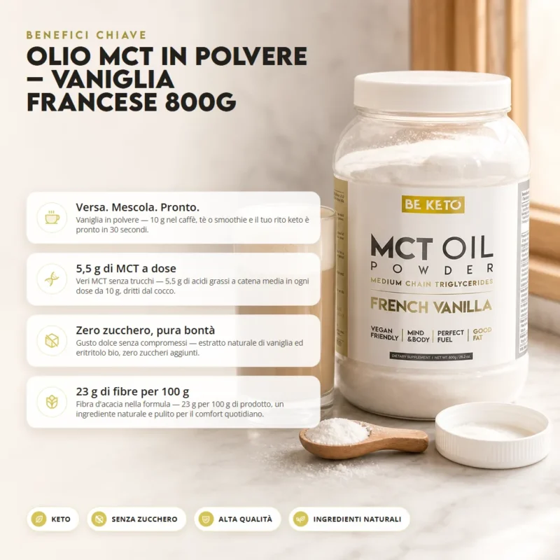 Olio MCT in Polvere – Vaniglia Francese 800g – Benefit Olio MCT in Polvere – Vaniglia Francese 800g