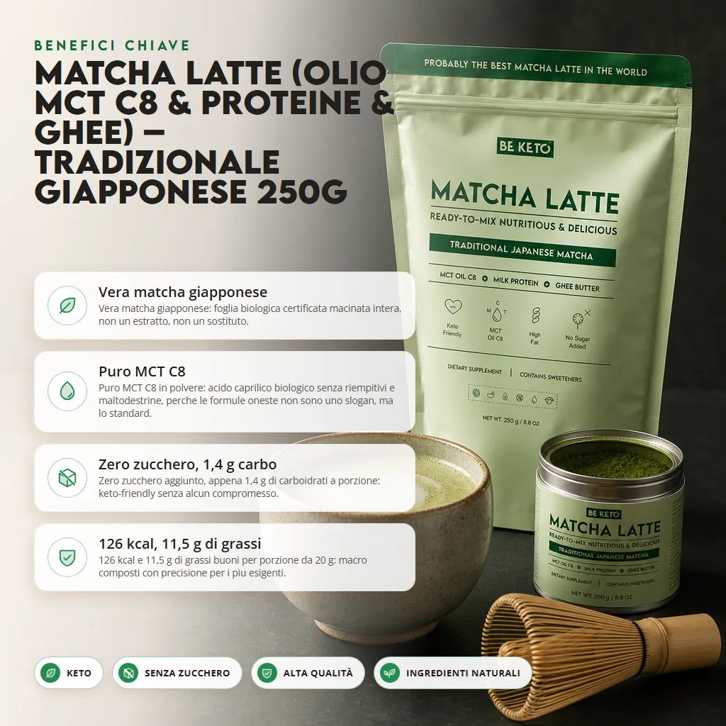 Matcha Latte (Olio MCT C8 & Proteine & Ghee) – Giapponese Tradizionale 250g