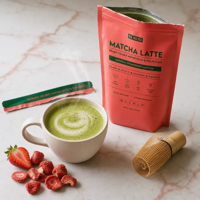Matcha Latte (Olio MCT C8 & Collagene & Ghee) – Fragola Naturale 250g