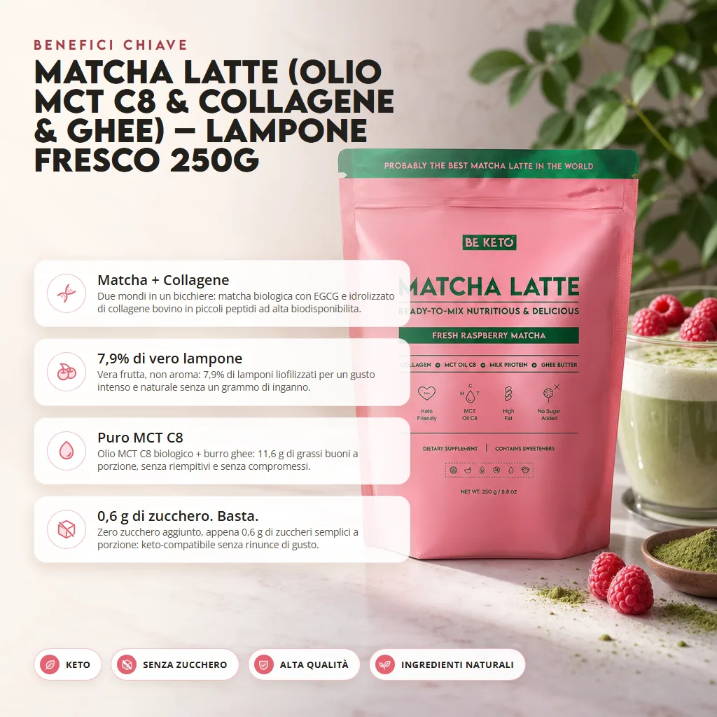 Matcha Latte (Olio MCT C8 & Collagene & Ghee) – Lampone Fresco 250g