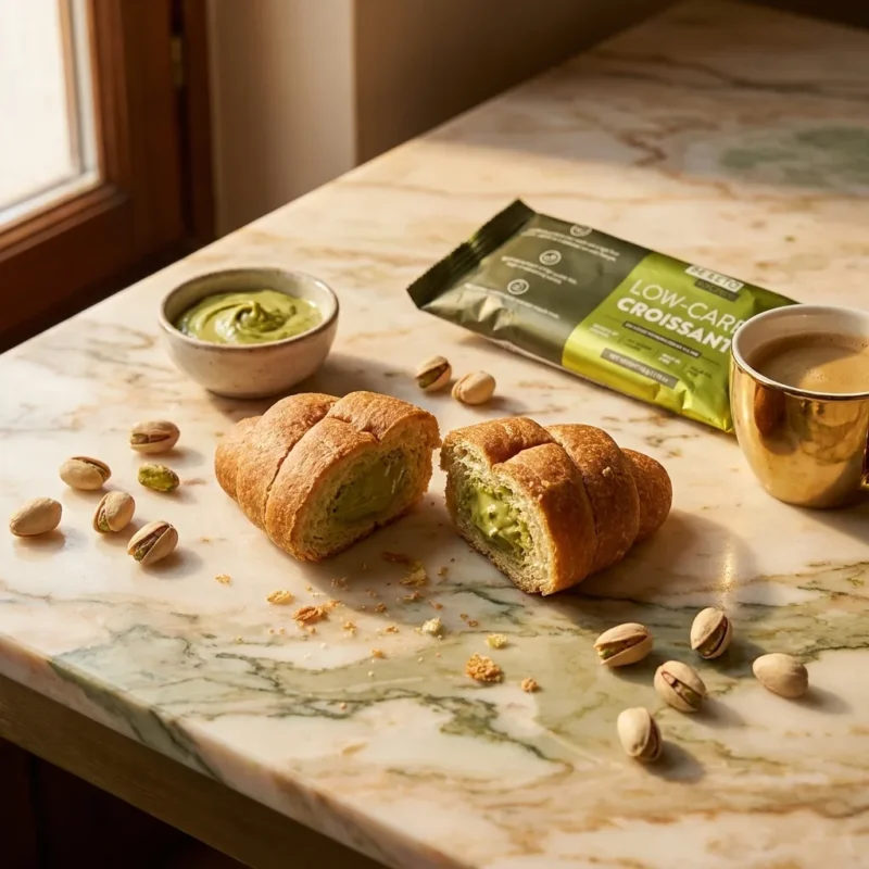 Croissant a Basso Contenuto di Carboidrati Pistacchio Delizioso 50g – Lifestyle 2 Croissant a Basso Contenuto di Carboidrati Pistacchio Delizioso 50g